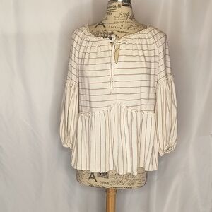 Boho-Chic Cream Striped Women's Blouse